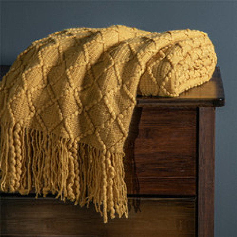 dark grey Knitted Blanket Geometric Sofa Blanket Cover with Tassel Travel Line Blanket Home Decoration/