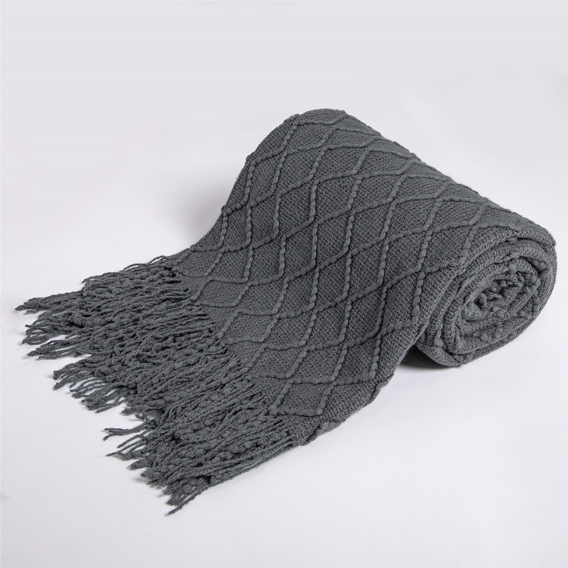 dark grey Knitted Blanket Geometric Sofa Blanket Cover with Tassel Travel Line Blanket Home Decoration/
