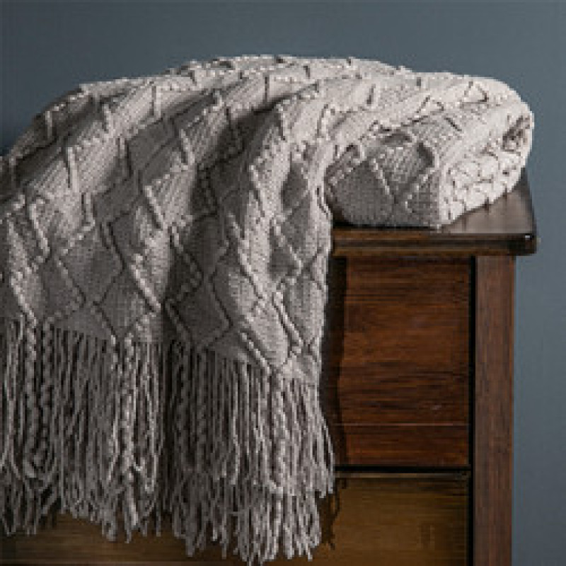 dark grey Knitted Blanket Geometric Sofa Blanket Cover with Tassel Travel Line Blanket Home Decoration/