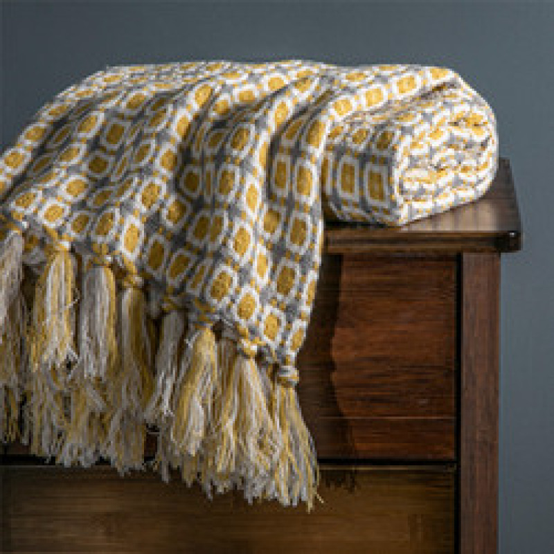 dark grey Knitted Blanket Geometric Sofa Blanket Cover with Tassel Travel Line Blanket Home Decoration/