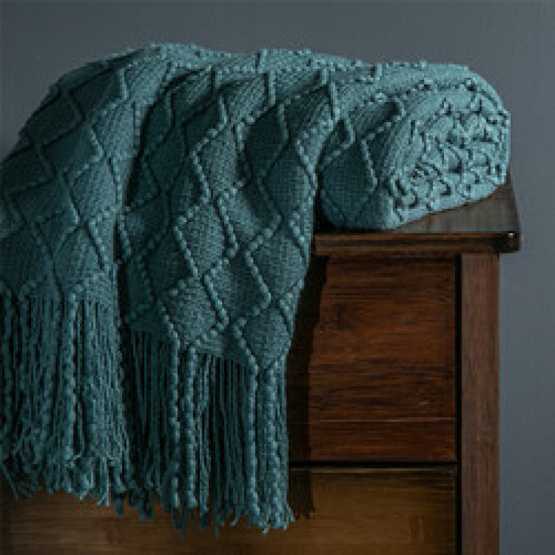 dark grey Knitted Blanket Geometric Sofa Blanket Cover with Tassel Travel Line Blanket Home Decoration/