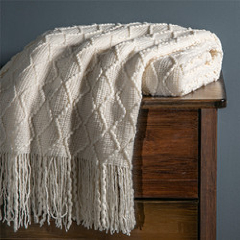 dark grey Knitted Blanket Geometric Sofa Blanket Cover with Tassel Travel Line Blanket Home Decoration/