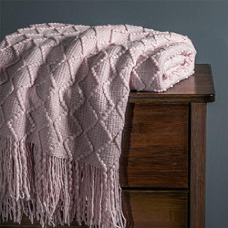 dark grey Knitted Blanket Geometric Sofa Blanket Cover with Tassel Travel Line Blanket Home Decoration/