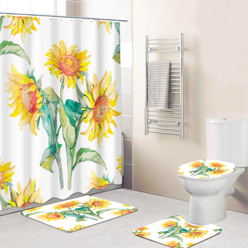 4pcs polyester custom shower curtain bathroom rug sets for dropship,  Bath Mat/
