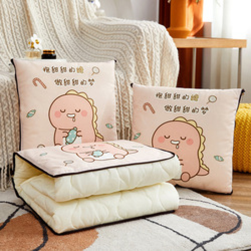 Dual use both Polyester cotton filling short plush printing Precision quilting blanket and pillow cushion for office sofa