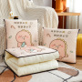 Dual use both Polyester cotton filling short plush printing Precision quilting blanket and pillow cushion for office sofa