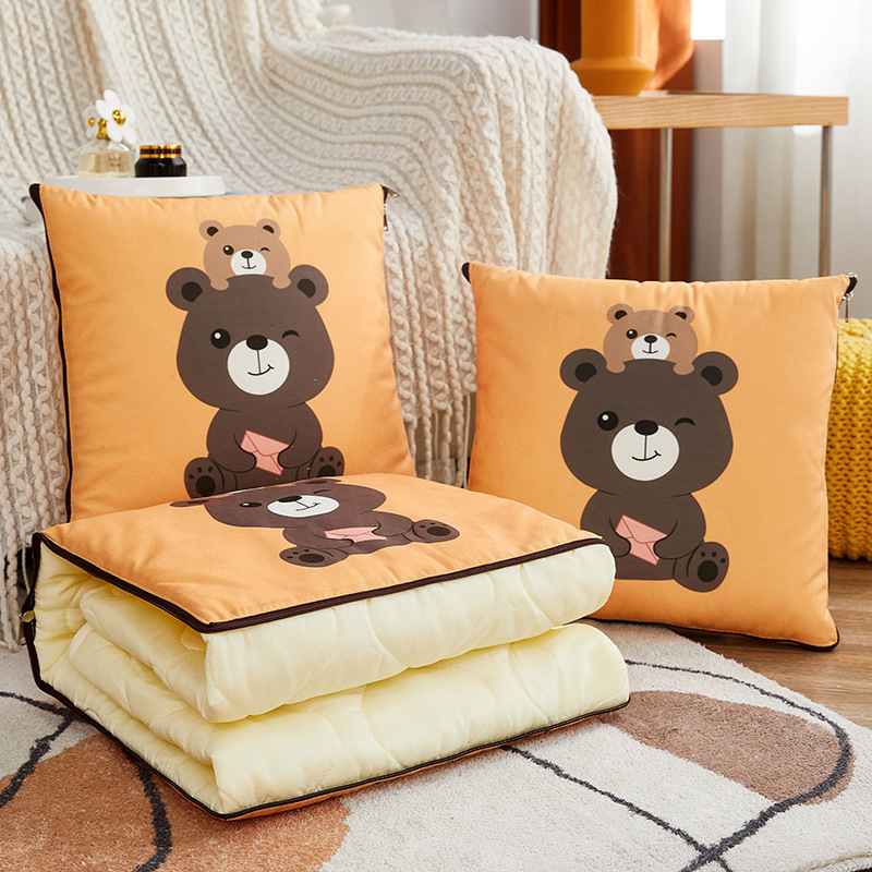 Dual use both Polyester cotton filling short plush printing Precision quilting blanket and pillow cushion for office sofa