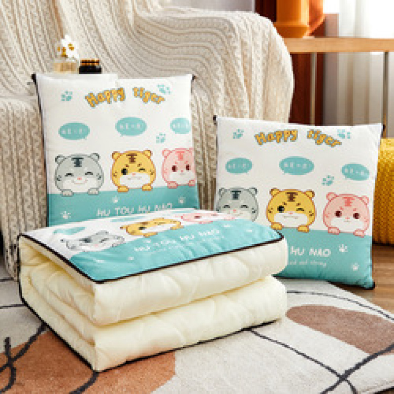 Dual use both Polyester cotton filling short plush printing Precision quilting blanket and pillow cushion for office sofa