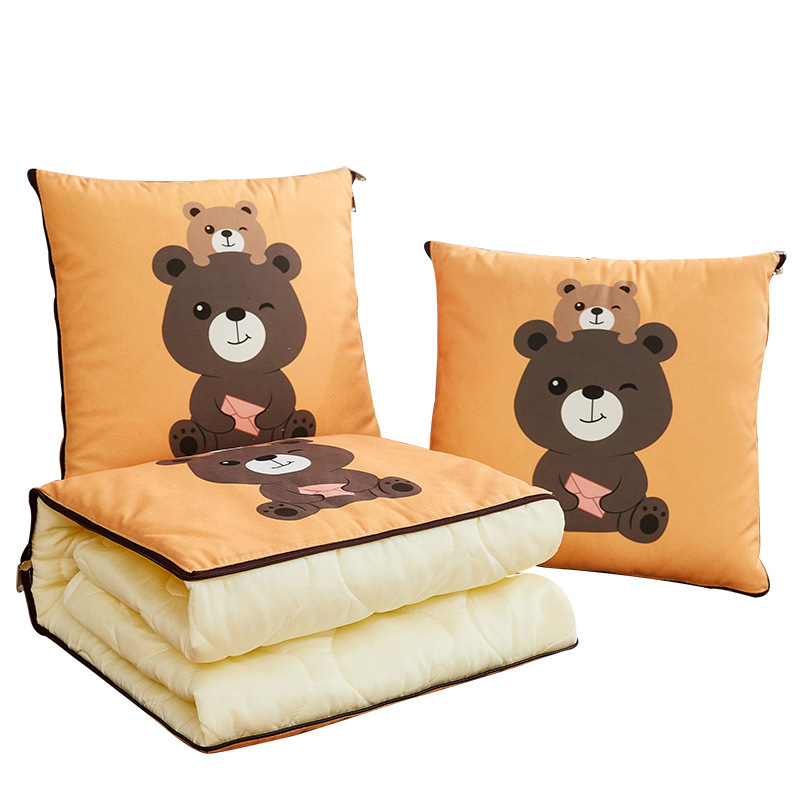Dual use both Polyester cotton filling short plush printing Precision quilting blanket and pillow cushion for office sofa