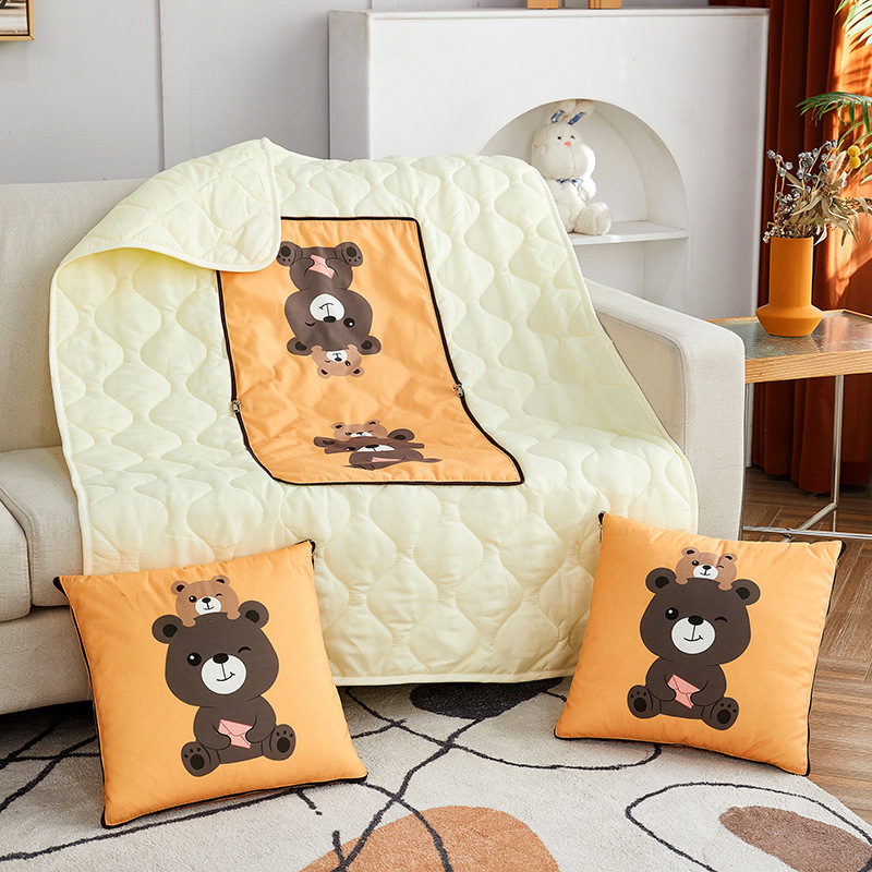 Dual use both Polyester cotton filling short plush printing Precision quilting blanket and pillow cushion for office sofa