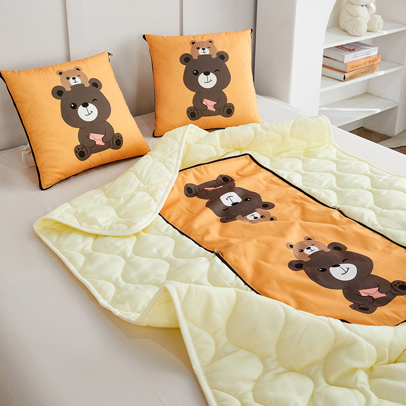 Dual use both Polyester cotton filling short plush printing Precision quilting blanket and pillow cushion for office sofa