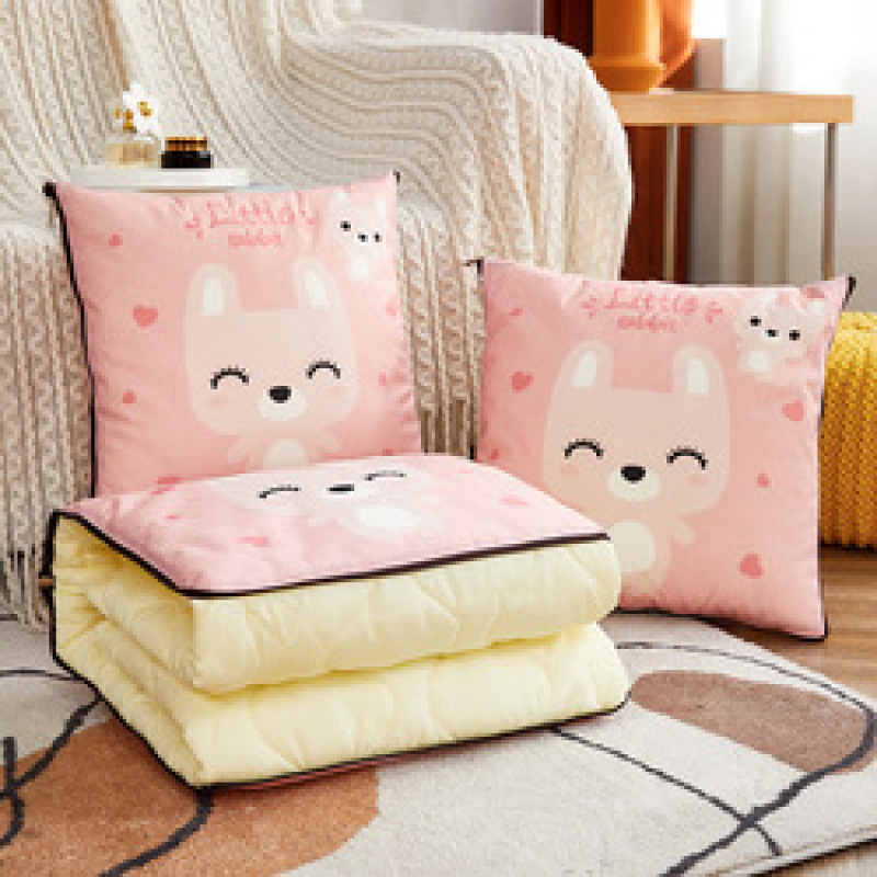Dual use both Polyester cotton filling short plush printing Precision quilting blanket and pillow cushion for office sofa