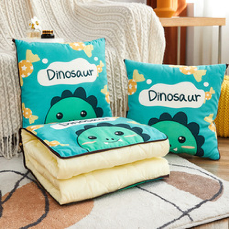 Dual use both Polyester cotton filling short plush printing Precision quilting blanket and pillow cushion for office sofa