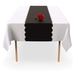 Black Scallop Disposable Table Runner. 5 Pack 14 x 108 inch, Plastic Table Runner Adds A Pop of Color To Your Party Table#