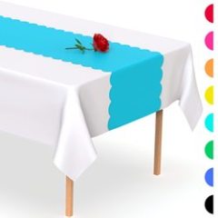 Black Scallop Disposable Table Runner. 5 Pack 14 x 108 inch, Plastic Table Runner Adds A Pop of Color To Your Party Table#