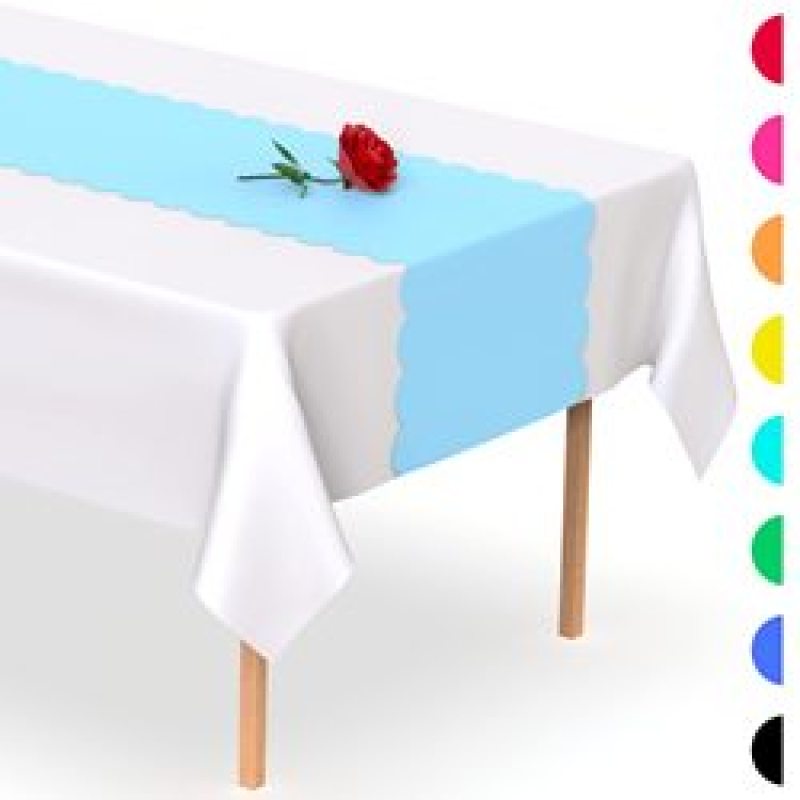 Black Scallop Disposable Table Runner. 5 Pack 14 x 108 inch, Plastic Table Runner Adds A Pop of Color To Your Party Table#