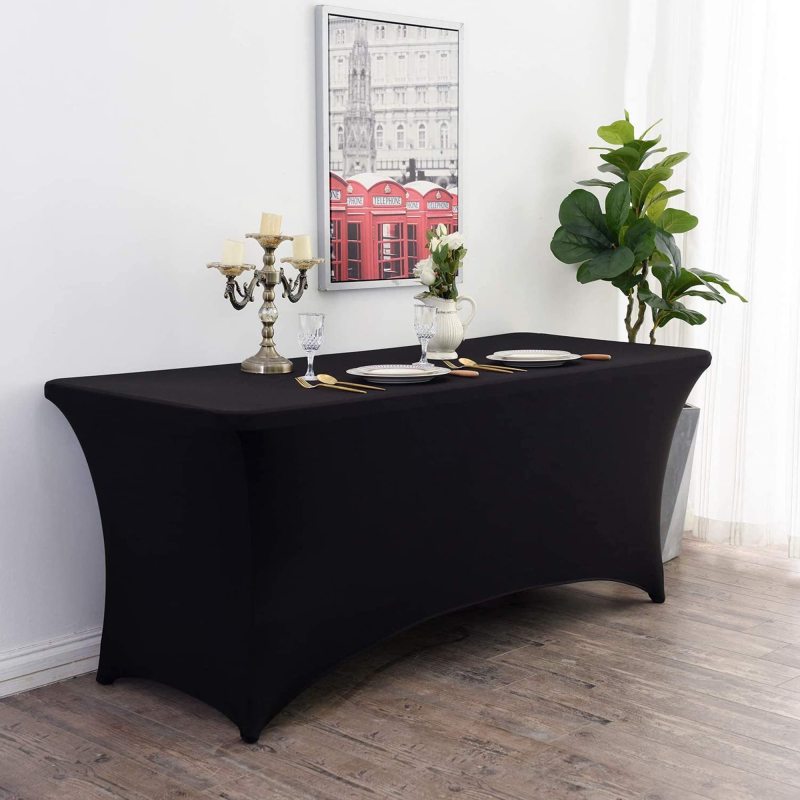 4/ 6/8/10 ft Stretch Rectangle Table Cover Spandex Table Cloth Wedding Cocktail Banquet Party wrinkle free tablecloth Hotel Home