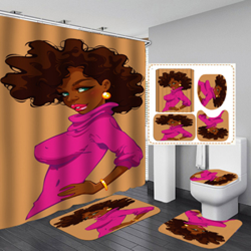 Custom African Women Girl Print Design 100%Polyester Bathroom Waterproof Fabric Shower Curtain, Sexy Shower Curtain Set/