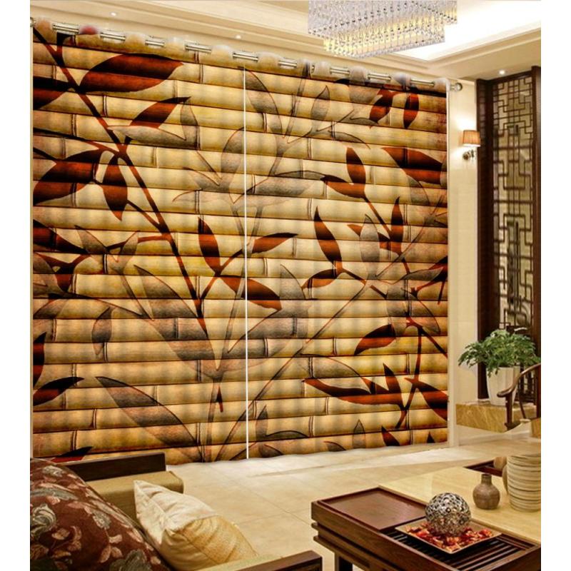 3D Curtain Printing Blackout Polyester Photo Fabric For Room Bedroom Window,Bamboo Pattern Classic Home Decor/