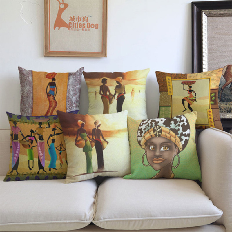 Custom Sofa Waterproof Fabric Outdoor Cushion Cover, African Women Pillows/