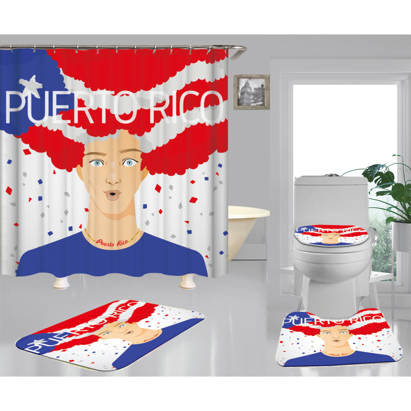 Rideau de douche moderne en gros, ensemble de rideau de douche drapeau Porto Rico bon marché #