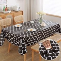 Wholesale High Quality Black White Flannel backing Water Proof Plastic Tablecloth For Party Kitchen Living room