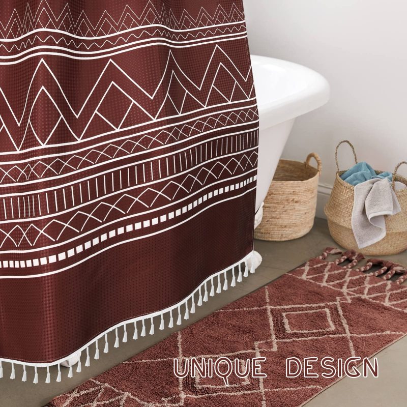 Printing Waffle Weave Shower Curtains,  OEM Factory Wholesale Shower Curtains with Tassel$