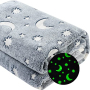 2022 Soft Fleece with Star Moon Pattern Glow in the Dark Throw luminous Blanket for Kids Fits All Seasons Gray