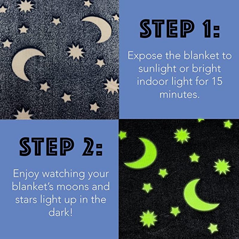 2022 Soft Fleece with Star Moon Pattern Glow in the Dark Throw luminous Blanket for Kids Fits All Seasons Gray