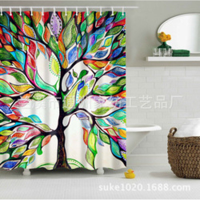 Customized size polyester Mildew-Proof Shower Curtain  Retro Door Spring Garden Wall Decor Cloth Bathroom Waterproof Curtains