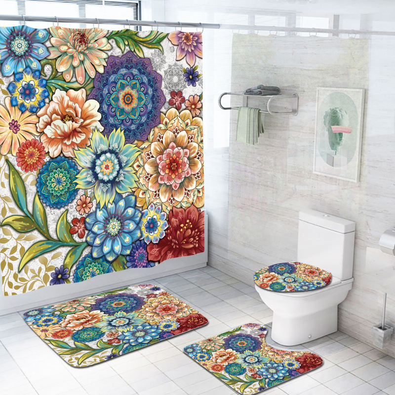 Customized size polyester Mildew-Proof Shower Curtain  Retro Door Spring Garden Wall Decor Cloth Bathroom Waterproof Curtains