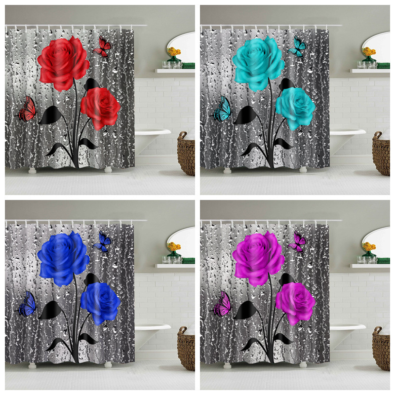Customized size polyester Mildew-Proof Shower Curtain  Retro Door Spring Garden Wall Decor Cloth Bathroom Waterproof Curtains