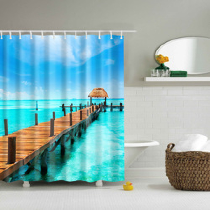 Customized size polyester Mildew-Proof Shower Curtain  Retro Door Spring Garden Wall Decor Cloth Bathroom Waterproof Curtains