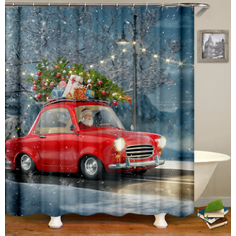 Inexpensive with seamless Christmas truck shower curtain, Popular printing polyester Christmas shower curtain