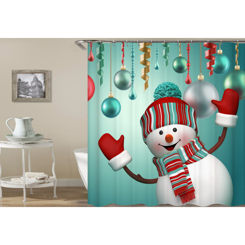 drop shipping Merry Christmas Fabric Shower Curtain with 12 Hooks Santa Claus Bathroom Curtains #