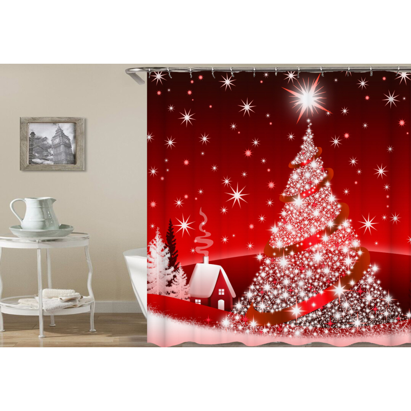 drop shipping Merry Christmas Fabric Shower Curtain with 12 Hooks Santa Claus Bathroom Curtains #