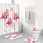 Ensemble rideau de douche en polyester à motif flamant rose avec tapis de bain antidérapant, tapis de bain et rideau de bain imperméable et durable.
