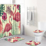 Ensemble rideau de douche en polyester à motif flamant rose avec tapis de bain antidérapant, tapis de bain et rideau de bain imperméable et durable.