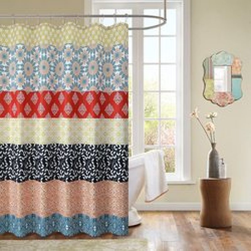 Polyester Waterproof Waffle Shower Curtain, Bathroom Printed Shower Curtain With Tassel$