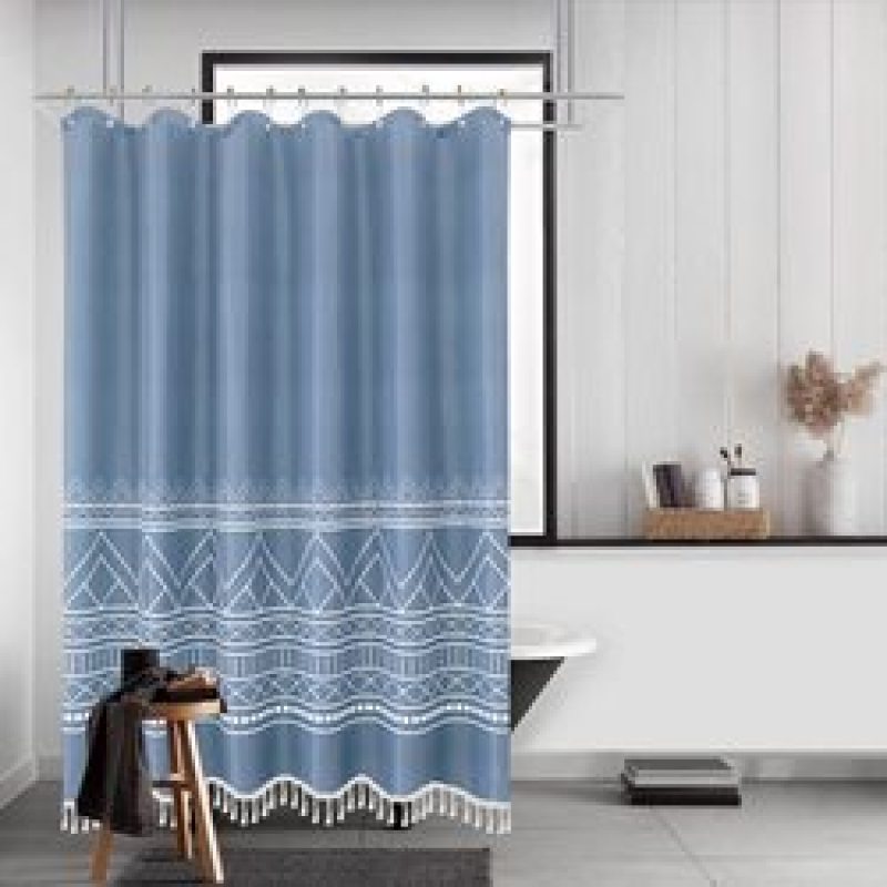 Polyester Waterproof Waffle Shower Curtain, Bathroom Printed Shower Curtain With Tassel$