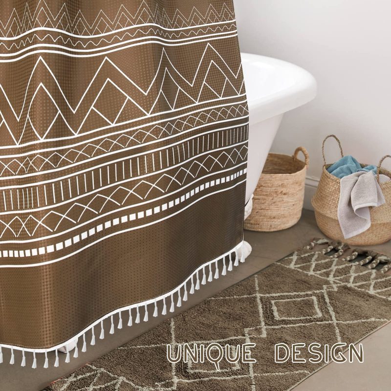 Polyester Waterproof Waffle Shower Curtain, Bathroom Printed Shower Curtain With Tassel$