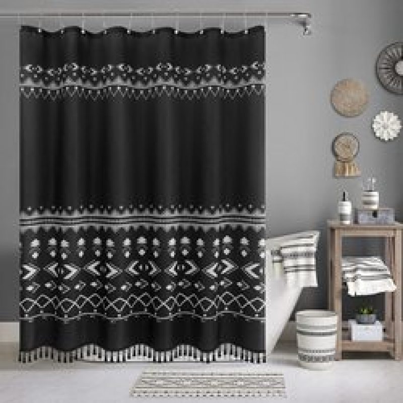 Polyester Waterproof Waffle Shower Curtain, Bathroom Printed Shower Curtain With Tassel$