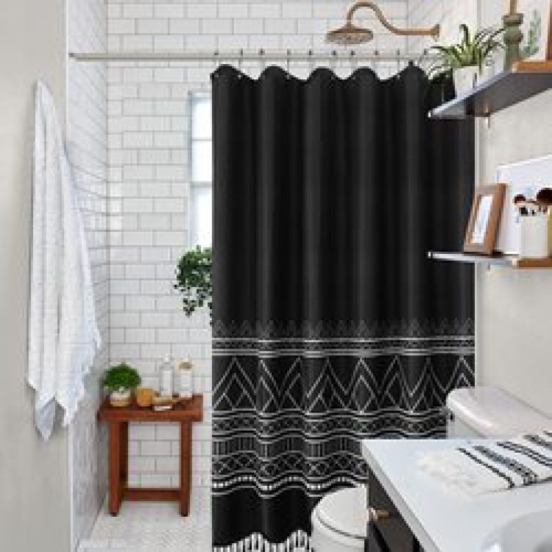 Polyester Waterproof Waffle Shower Curtain, Bathroom Printed Shower Curtain With Tassel$