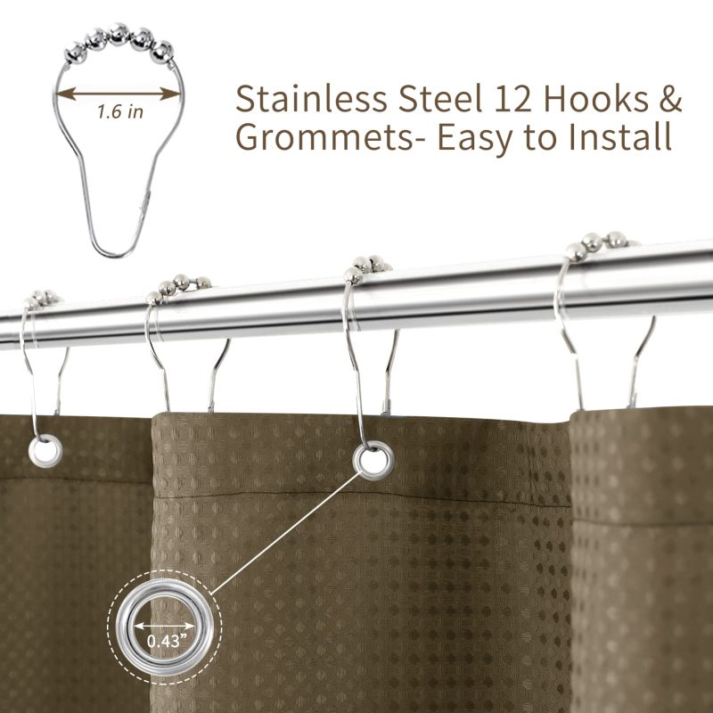 Polyester Waterproof Waffle Shower Curtain, Bathroom Printed Shower Curtain With Tassel$