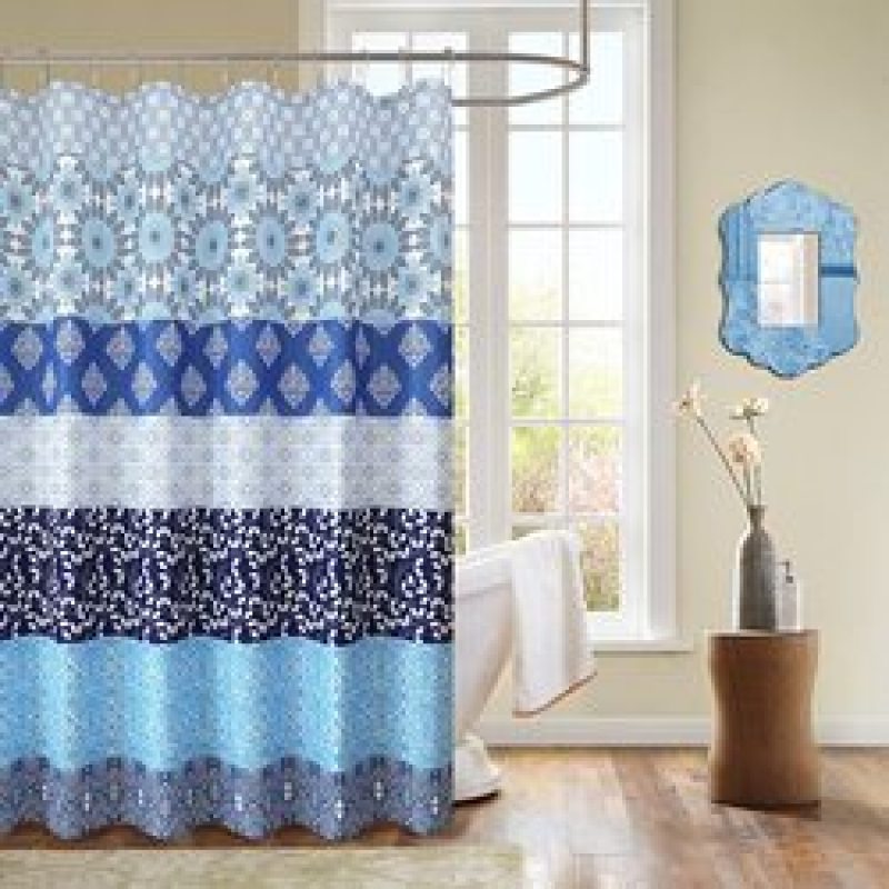 Polyester Waterproof Waffle Shower Curtain, Bathroom Printed Shower Curtain With Tassel$