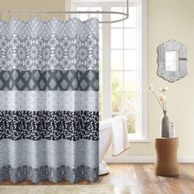 Polyester Waterproof Waffle Shower Curtain, Bathroom Printed Shower Curtain With Tassel$