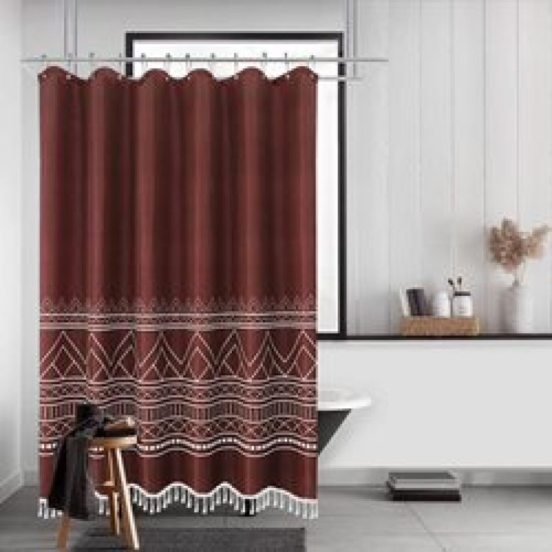 Polyester Waterproof Waffle Shower Curtain, Bathroom Printed Shower Curtain With Tassel$