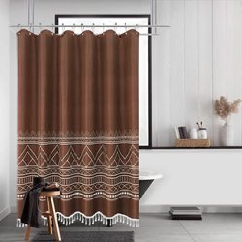 Polyester Waterproof Waffle Shower Curtain, Bathroom Printed Shower Curtain With Tassel$