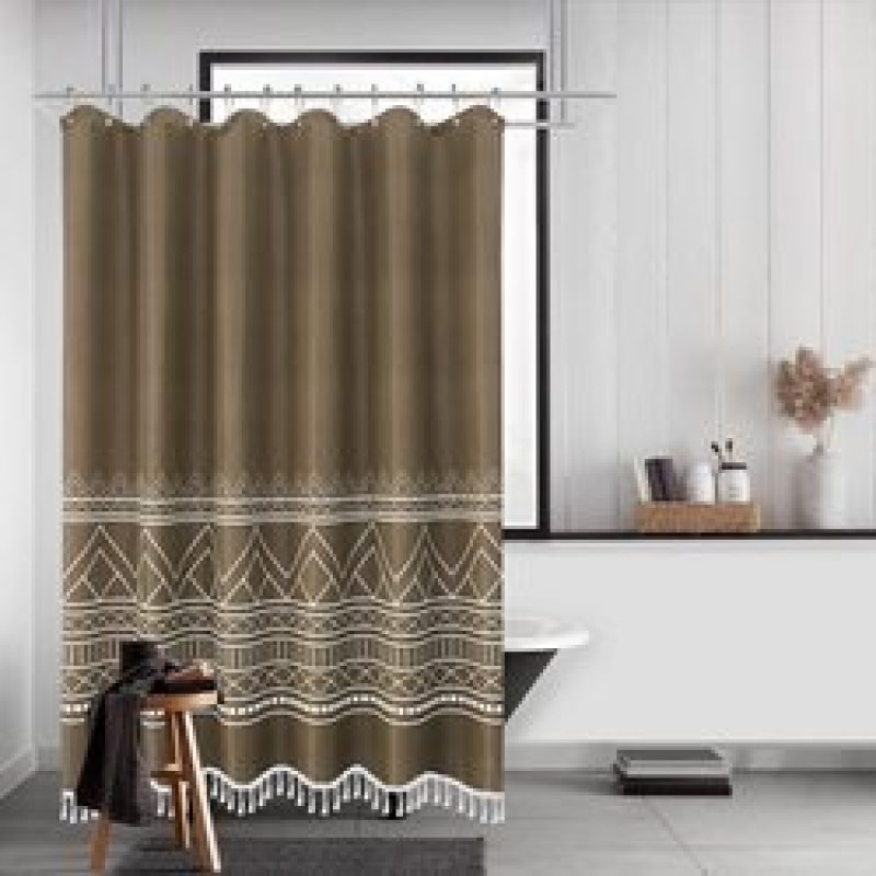 Polyester Waterproof Waffle Shower Curtain, Bathroom Printed Shower Curtain With Tassel$