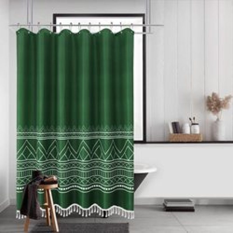 Polyester Waterproof Waffle Shower Curtain, Bathroom Printed Shower Curtain With Tassel$